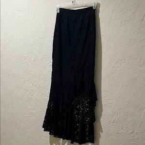 Eliza J Black Lace Maxi Skirt with Ruffle Hem